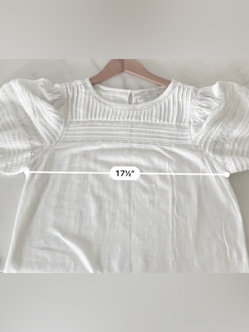 LOFT White Puff Short Sleeve Cotton Pleated Lace Insert Top - Picture 3 of 9